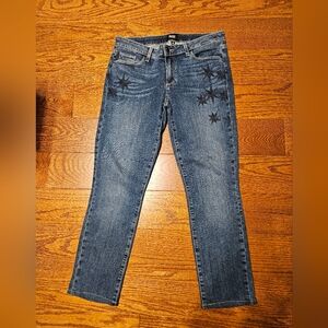 Paige Women's Skyline Ankle Peg Blue Jeans with Star Embroidery Size 30